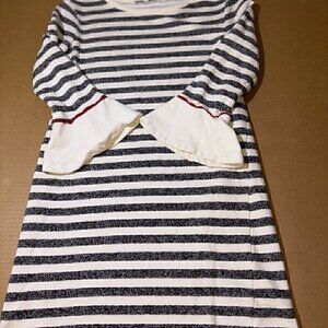 White + Warren Heathered Grey Ivory Stripe Peplum Ruffle Sleeve Dress Women's XS